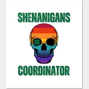 Shenanigans Coordinator - Vintage Skull With Clover Leaf In One Eye Posters and Art